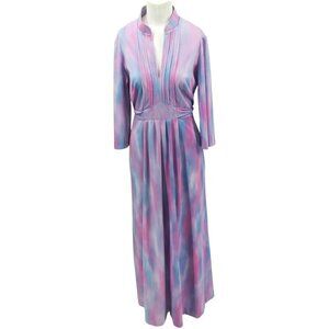 Vintage 70s Mock Neck Tie Waist Tie Dye Maxi Dress Size M Puritan Forever Young